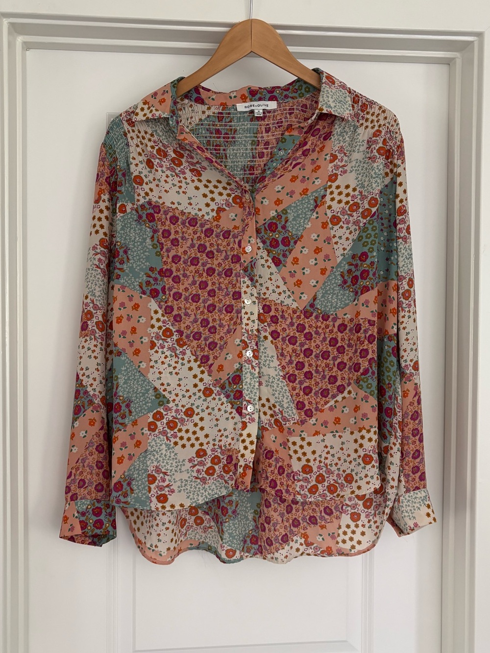 Rose & Olive Patchwork Boho Top M - Picture 2 of 7
